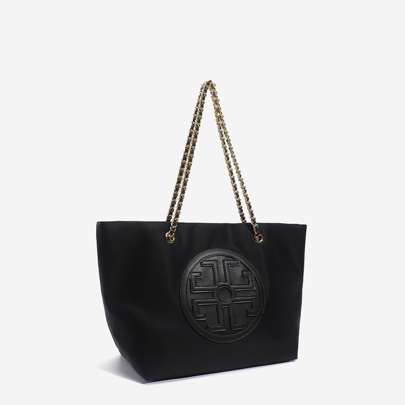 حقيبة حمل بسلسلة ذهبية للسيدات ، سعة كبيرة ، حقيبة كتف سوداء ، فاخرة جديدة ، مصمم مشهور ، أحادية اللون ، من Tb
