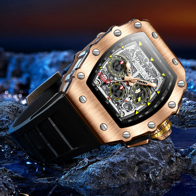 Montre-bracelet à quartz chronographe en acier inoxydable pour homme, marque de luxe, mode tonneau, horloge de sport, originale, haute qualité