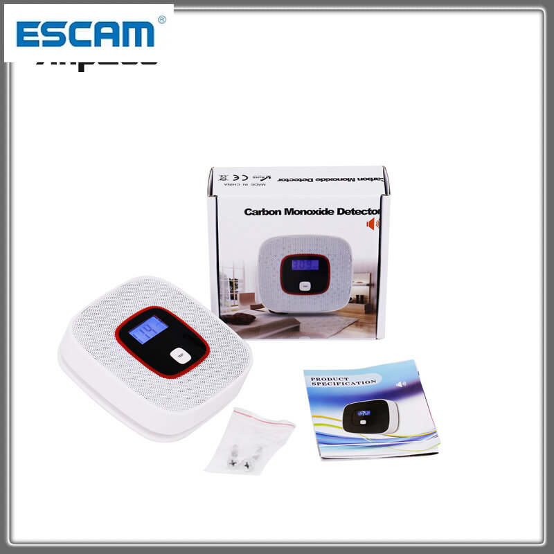 Capteur de gaz CO photoélectrique indépendant, écran LCD, alarme d'intoxication au monoxyde de carbone, détecteur de CO sans fil, alarme vocale pour la maison, ESCAM AL616