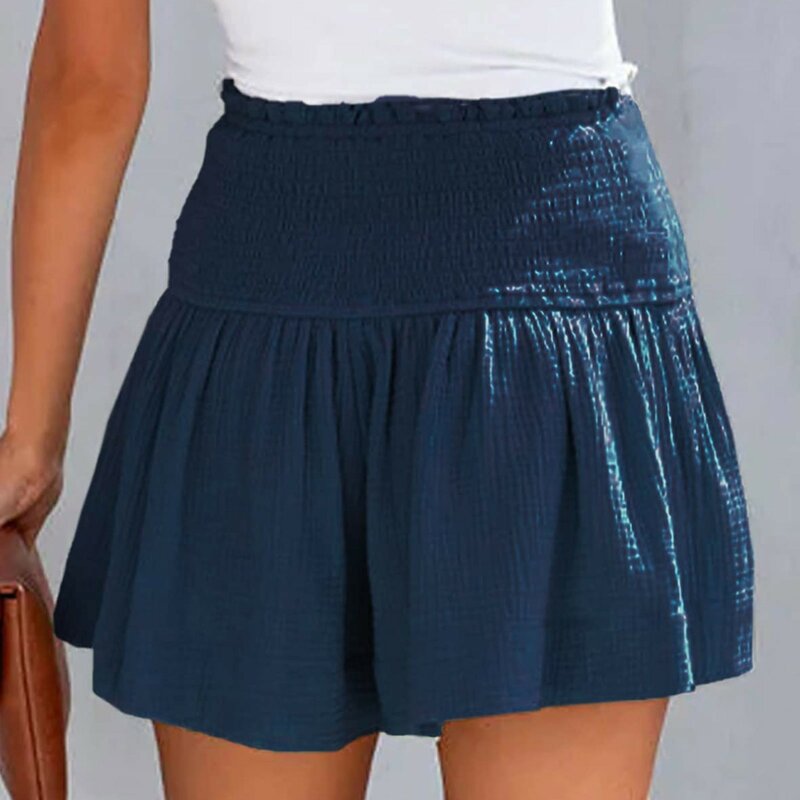 Summer New Women's Shorts High Elastic Waisted Pleated Ruffle Cute Shorts Beach Solid Color Loose Casual Shorts For Female