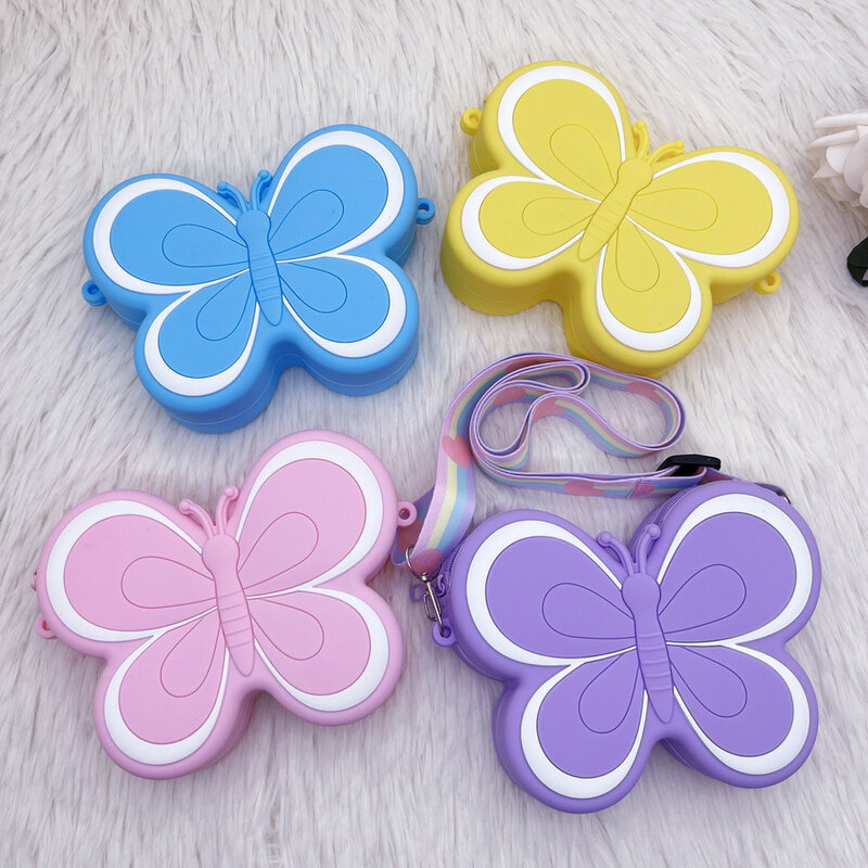 나비 모양 어린이 크로스바디 백, 여아용 실리콘 미니 숄더백, 동전 지갑 핸드백