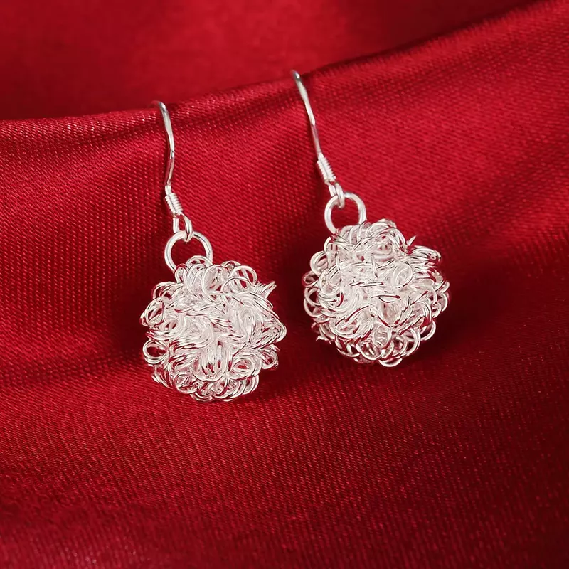 New 925 Sterling Silver Earrings Fashion Temperament Women Beautiful Ball Net  Gifts Street All-match Jewelry
