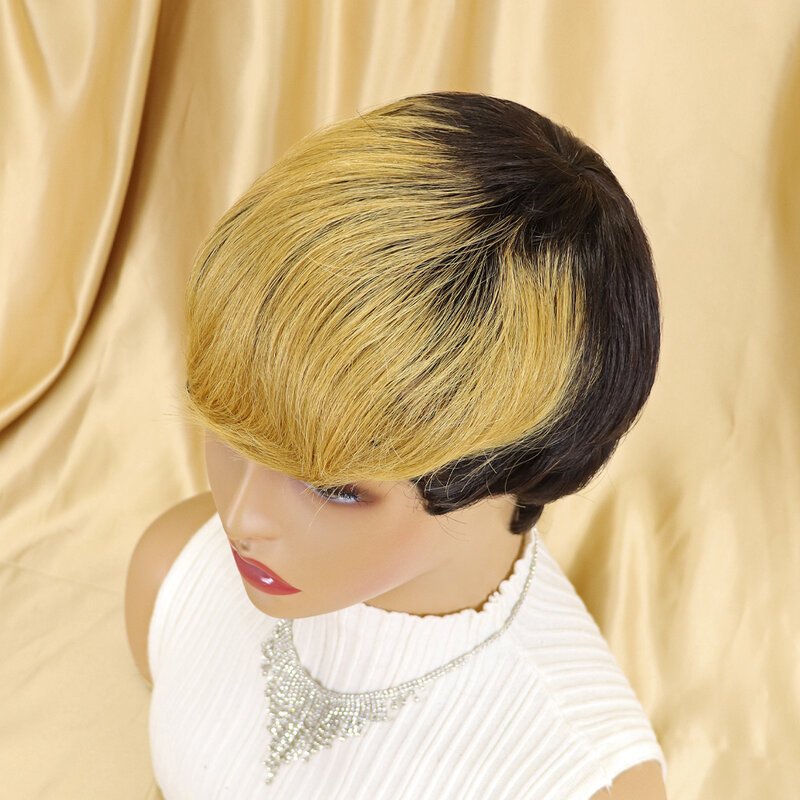 1btbug Цветные Короткие парики Фея Омбре человеческие волосы парики с естественной челкой для черных женщин бразильские Прямые без кружева парик