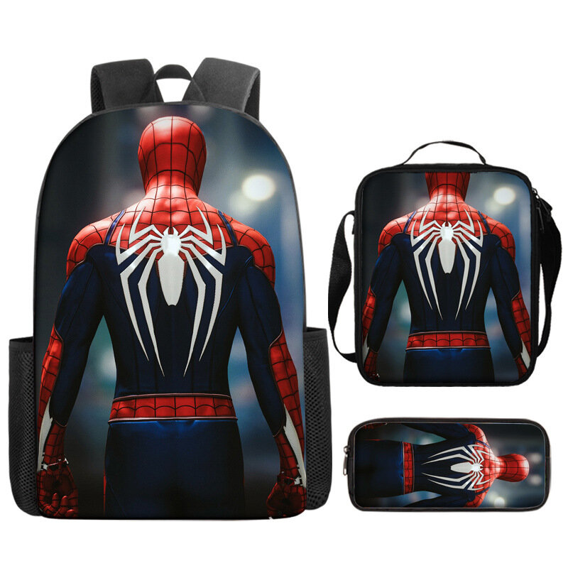 Spiderman School Bags para crianças, mochila infantil Marvel Superhero, mochila primária para livros, meninos e meninas, 16 ", 3 pçs/set