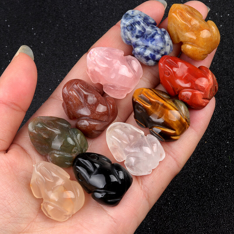 1pc Mini Natural Stone Crystal Frog Statue Carving Figurines Reiki Healing Collection Jewelry Quartz Room Decor Home Ornament