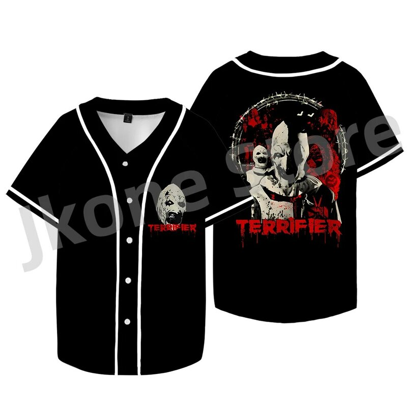 Terrifier-camiseta Halloween Horror Movie para homens e mulheres, manga curta, Merch, jaqueta de beisebol, moda casual