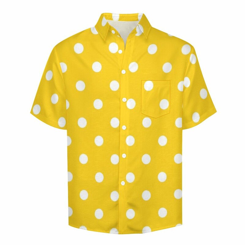 Camisa havaiana retrô estampada masculina, blusas amarelas de bolinhas, streetwear gráfico manga curta, camisa de praia extragrande, ideia de presente, casual