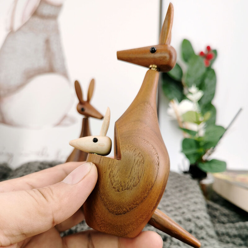 ไม้สัก Kangaroo Decor Kid Room Hand Craft ตลกของขวัญน่ารักตกแต่งบ้าน