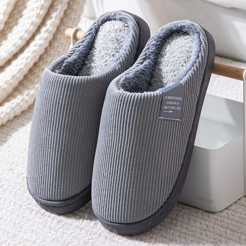 Men Winter Warm Fur Slippers House Non-Slip Soft Shoes Comfort Flat Heel Slides Home Indoor Bedroom Zapatillas Casa Mujer