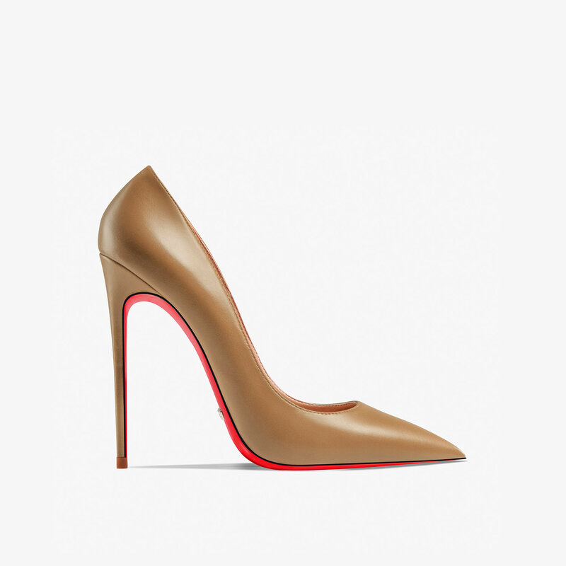 Zapatos de tacón alto de piel auténtica para mujer, calzado de tacón fino, punta estrecha, fiesta, Sup, boda, Sexy, fondo rojo brillante