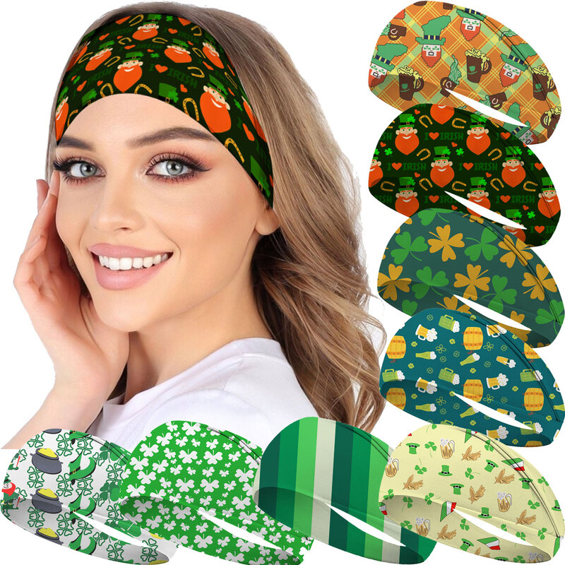 Holiday Headband Easter Day Women St. Patrick's Day Headwrap Elastic Wide Stretchy Hairband Yoga Running Workout Hair Accessores