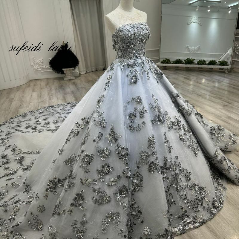 2023 new grey dress bride lace main wedding dress