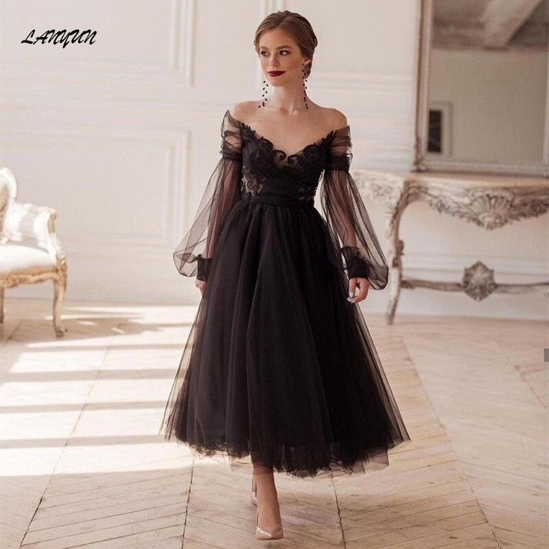 Princess Evening Dress 2024 A-Line Long Sleeve V-Neck Lace Ankle-Length Elegant Party Prom Gown vestido de festa Banquet