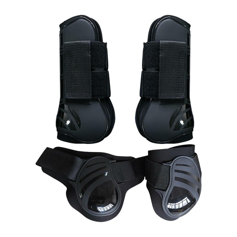 Botas traseras delanteras y traseras para caballos de 4 piezas, protección Fetlock de tendón equino, color negro, XL