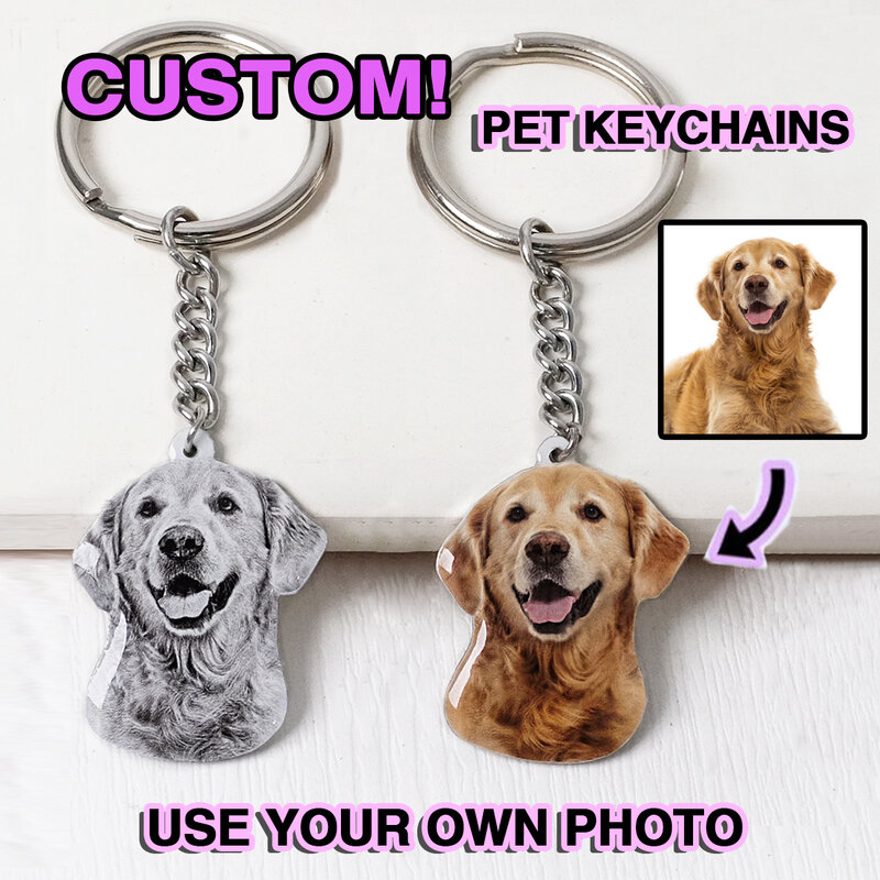 Custom Pet Photo Keychain Personalized Dog Keychain Cat Keyring Animal Photo Key Chain Accessories Custom Gift for Dog Lover