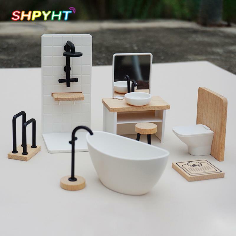 Simulation Waschbecken Badewanne Toilette Dusche Modell Puppenhaus Möbel Modell 1/12 1/6 Maßstab Puppenhaus Bad Miniatur Zubehör
