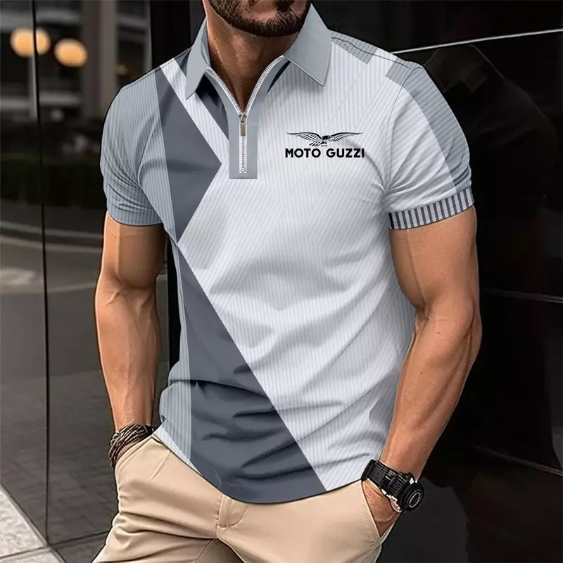 Летняя деловая крутая футболка, удобная повседневная рубашка-поло moto guzzi, Классическая мужская рубашка в стиле хип-хоп, Высококачественная Мужская одежда