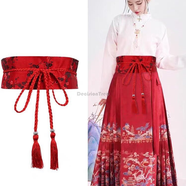 Feminino Hanfu Tassel Belt, bordado estilo chinês, elegante decoração de vestido diário, cinto de quimono japonês melhorado W733, moda, 2024