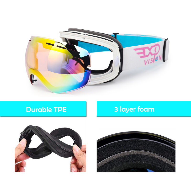 Lunettes de ski pour hommes et femmes, lentille double couche, anti-buée OTG, lunettes de neige pour les sports d'hiver pour le ski et le snowboard
