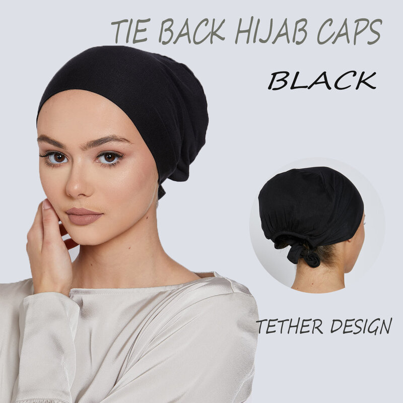 부드러운 테더 보터밍 모자 단색 내부 터번 Mujer 탄성 머리띠 모자 이슬람 하부 스카프 모자, 여성용 머리띠 튜브 모자