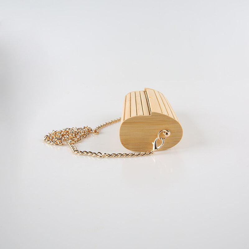 Nilerun New Creative Penguin Shape Handmade Hard Wood Purse Chain Natural Bamboo Small Mini Shoulder Crossbody Messenger Bag