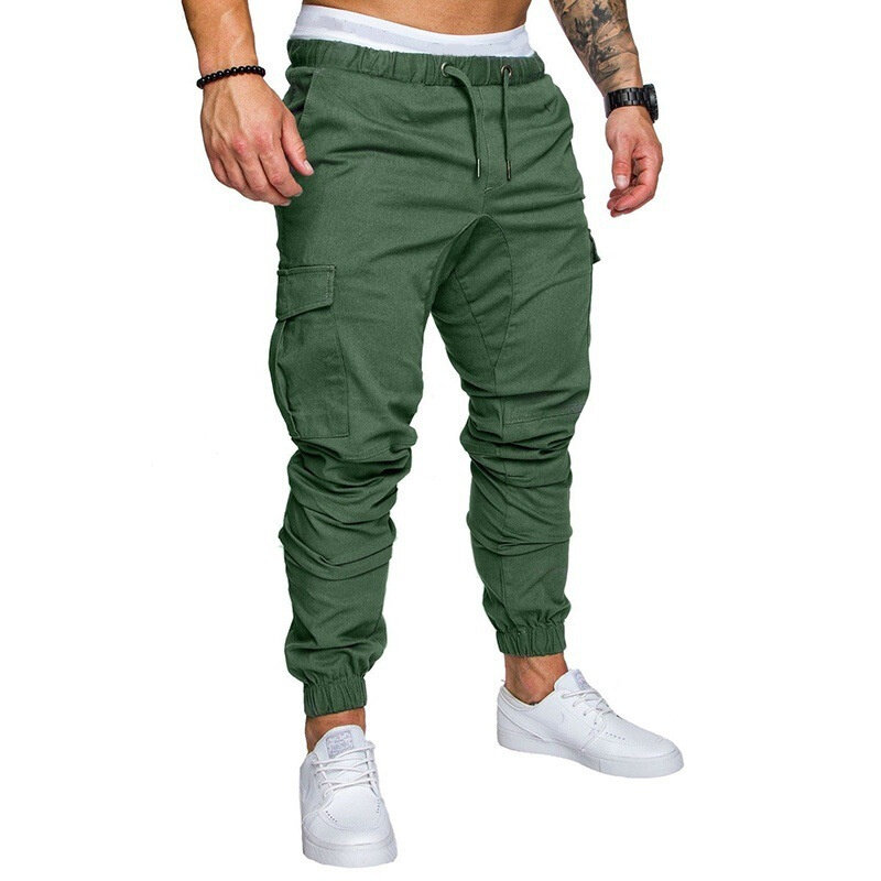 Calça de jogger Four Seasons masculina, tecido, roupa esportiva casual, com vários bolsos para jovens, emenda, cintura solta, renda, calça esportiva
