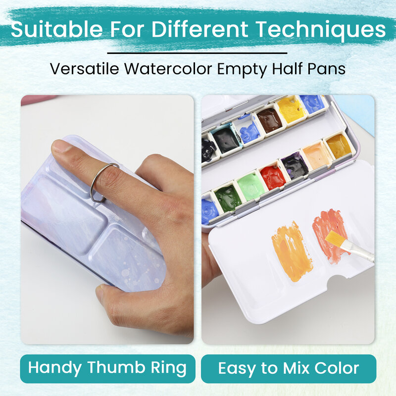Watercolor Palette Empty w/Paint Tray & 14 Watercolor Pans - Empty Watercolor Palette Tin - Travel Watercolor Palette with Lid