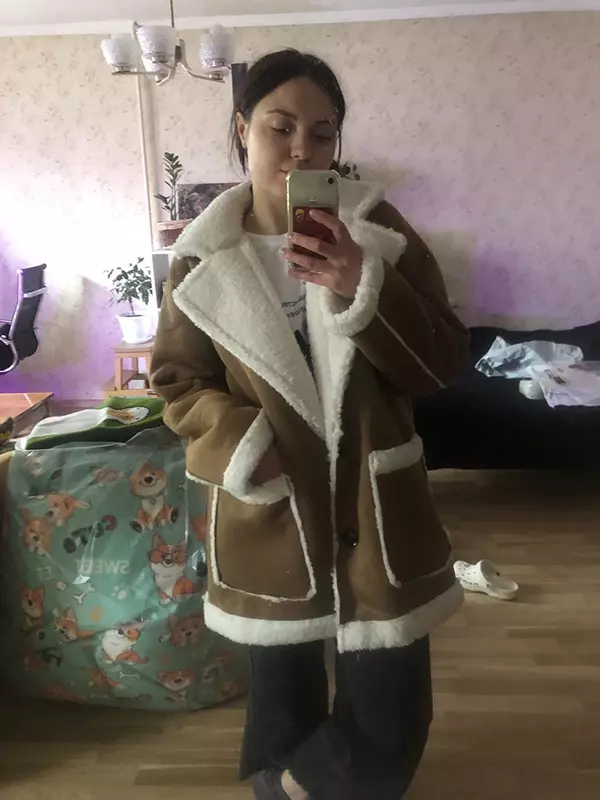 2023 Winter Women Warm Fur Sheepskin Suede Fleece Coat Jacket Lamb Wool Thicken Locomotive Lapel Female Chic Outwear Teddy Coat