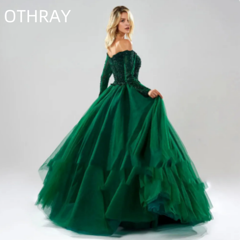 Othray Long Sleeves Ball Gown Evening Party Dresses Strapless Elegant Prom Quinceanera Vestidos For Women Formal Occasion 2024
