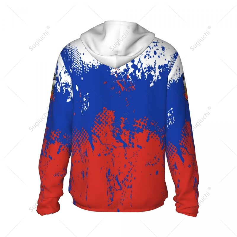 Russia Flag Sun Protection Hoodie Sunscreen Clothes Fishing Cycling Running Quick Dry Long Sleeve With Zipper Polyester
