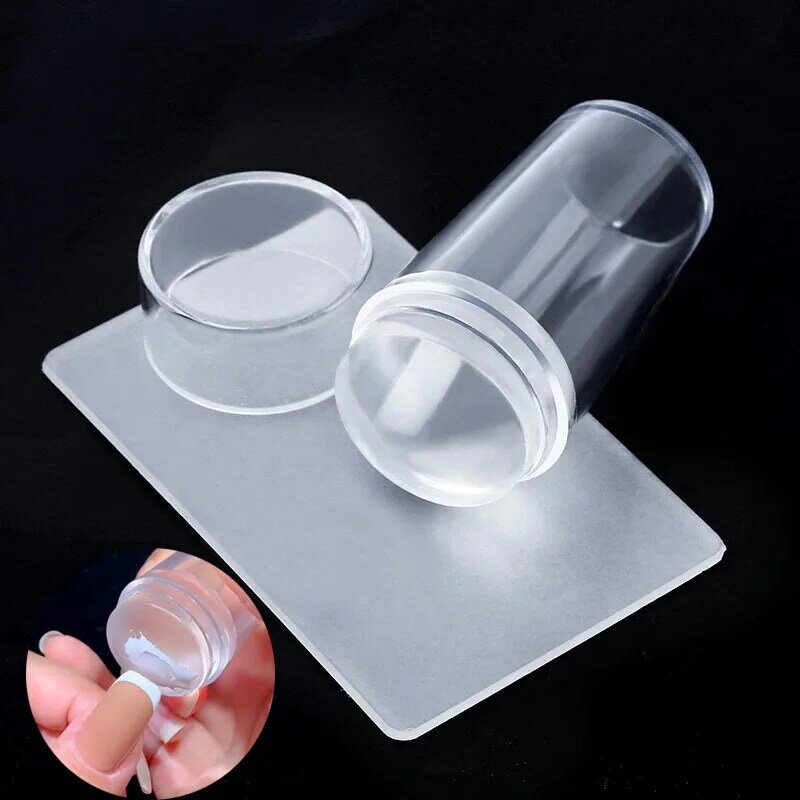 1Set Clear Silicone Head Nail Stamp Set Nail Art Stamping Stamper Scraper Image Plate Manicure Print Tool 2.8cm head