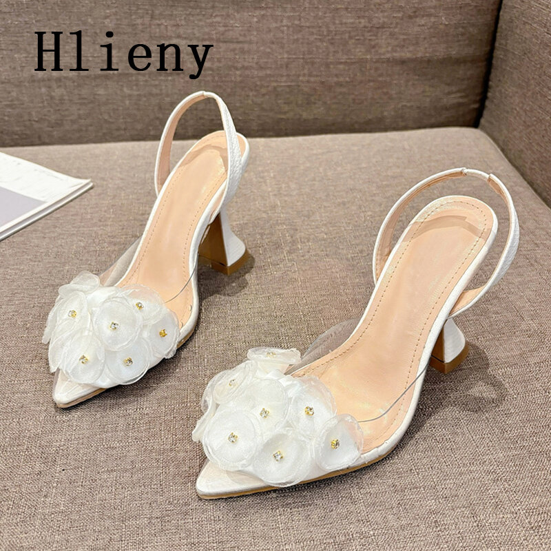 Hlieny-zapatos de tacón alto con flores para mujer, sandalias elegantes transparentes de PVC con punta estrecha, a la moda, para fiesta, novedad de primavera