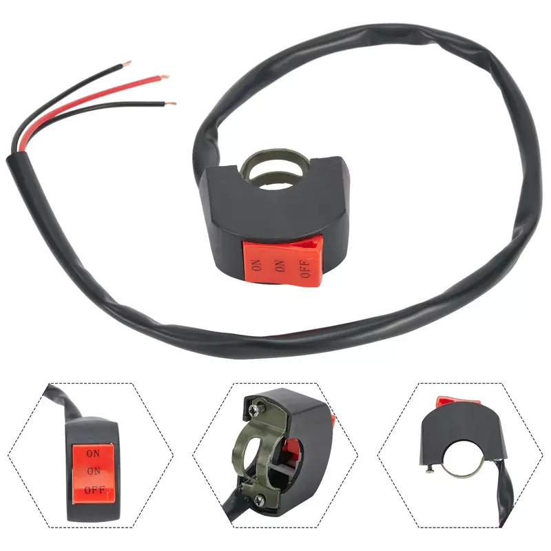 Interruptor de encendido y apagado del manillar, accesorio Universal de plástico, 2-25cm/ 7/8 pulgadas, 22mm, 52cm/20,5 pulgadas, cc 12V/10A