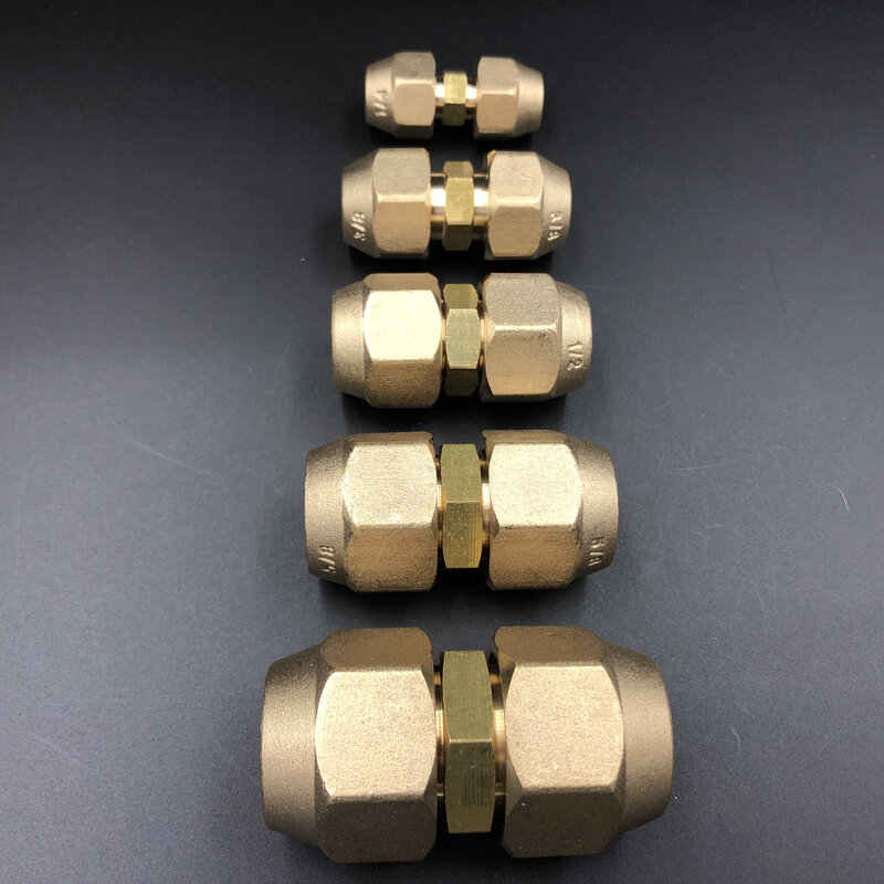 Brass Air Conditioner Coupling Forged UNF Thread Male to Male with Nut Straight Flare Connecting Pipe Fitting Adapeter