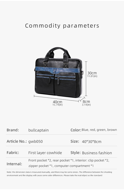 Men's Briefcase Large Capacity Patchwork Genuine Cowhide Leather Business Laptop Shoulder Messenger Bag
