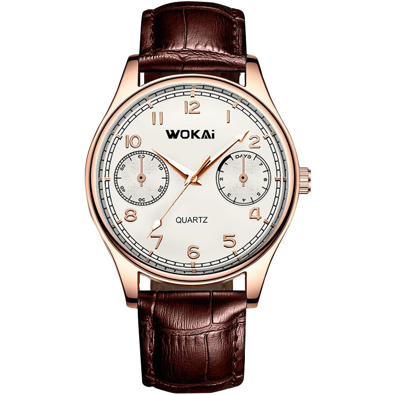 Wokai-reloj deportivo de alta calidad para hombre, pulsera de cuarzo con correa de cuero, informal, precio barato, envío directo