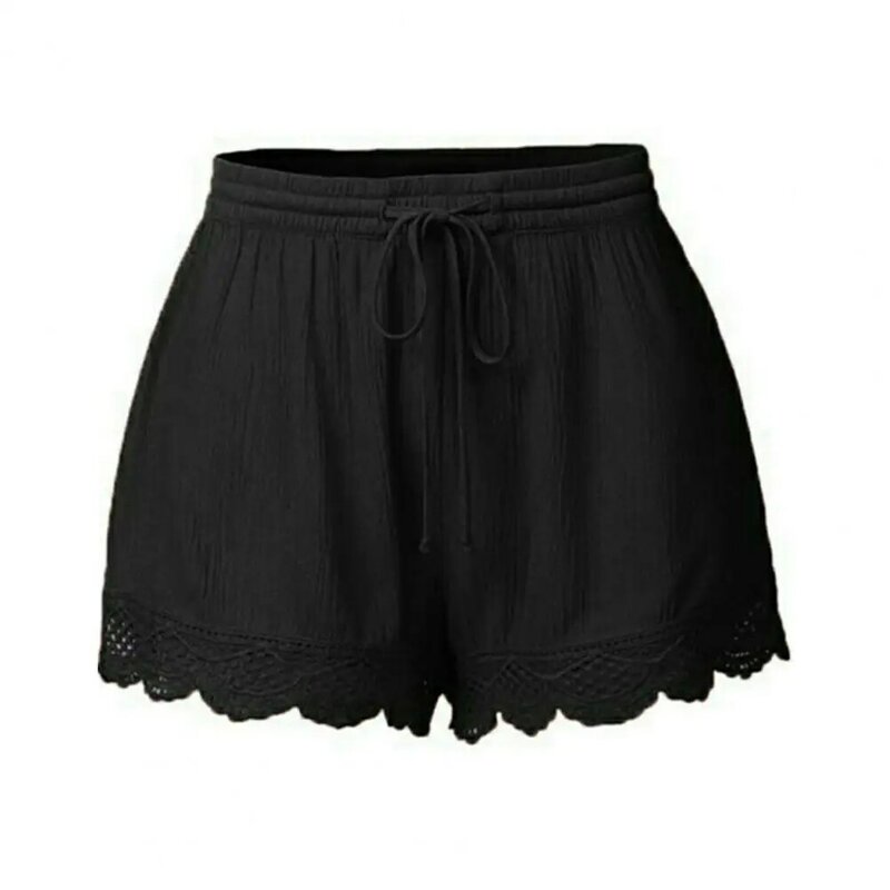 Summer Women Shorts A-line Lace Plus Size Drawstring Elastic High Waist Pleated Loose Homewear Vacation Beach Mini Shorts