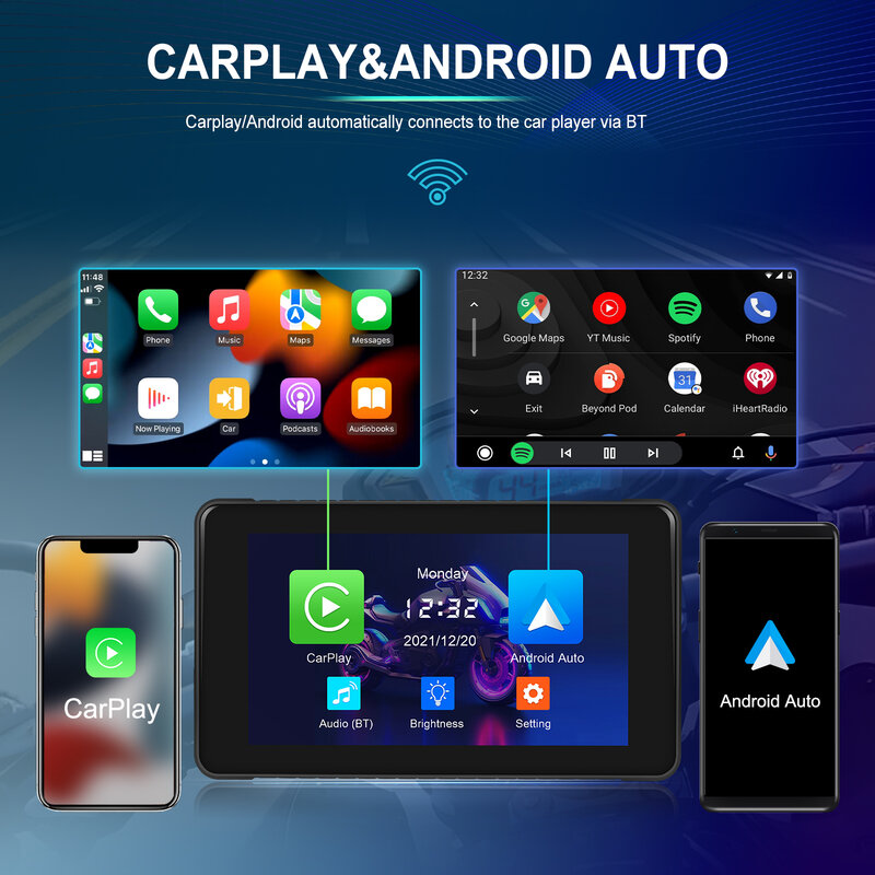 Podofo 5 Zoll Motorrad Carplay Monitor tragbare Smart Player drahtlose Carplay Android Auto Bluetooth IP65 wasserdicht für Moto
