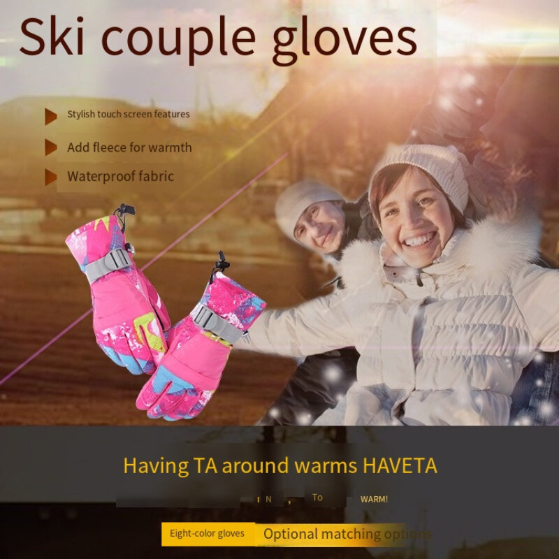 Luvas de esqui touch screen para homens e mulheres, pelúcia, grossa, antiderrapante, impermeável, ciclismo, montanhismo, motocicletas, inverno