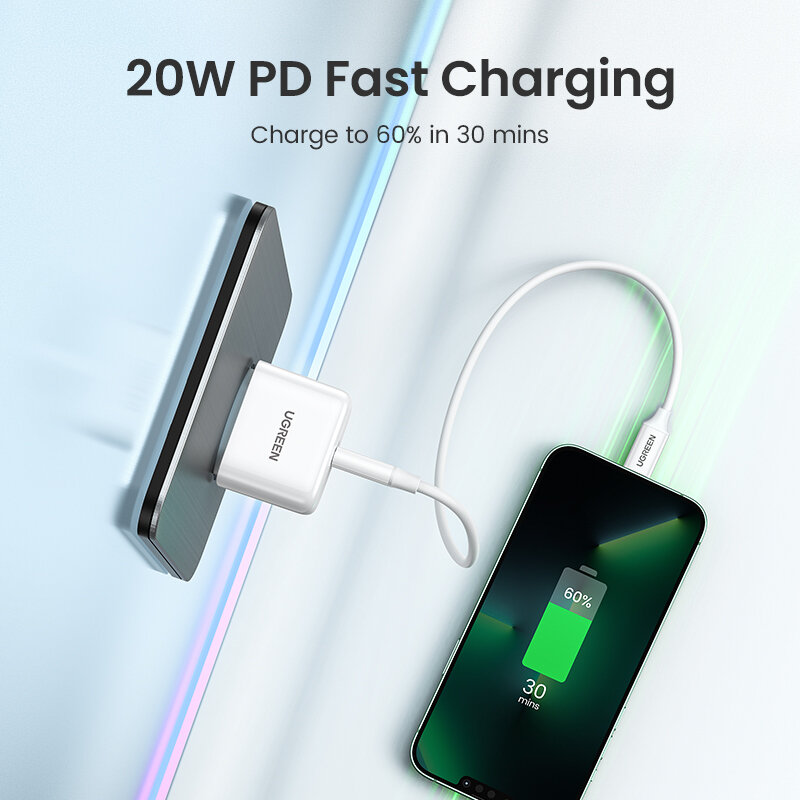 UGREEN – chargeur USB type-c 20W PD, Charge rapide, pour iPhone 13/12/8/4.0/30/Xiaomi/Huawei