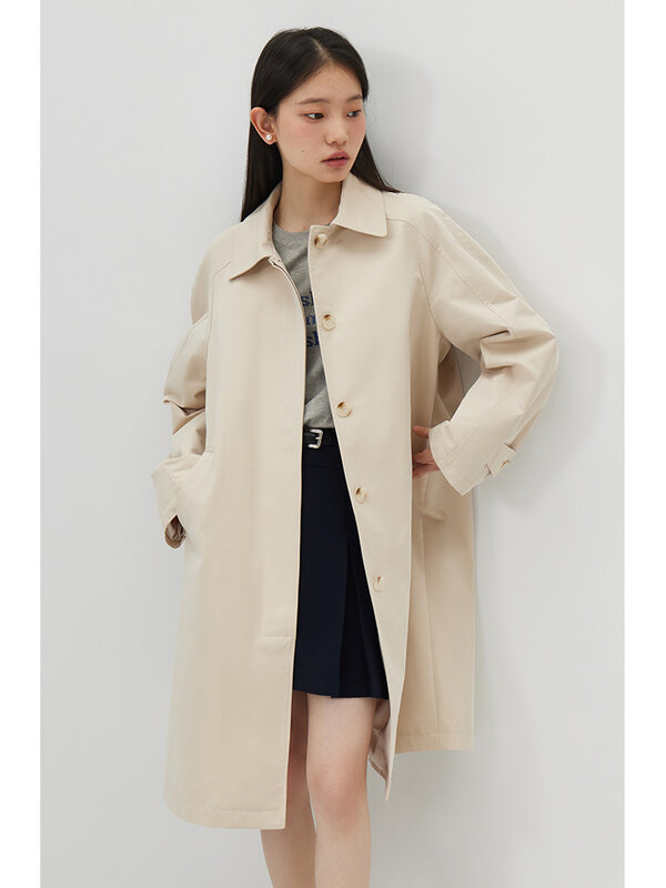 ZIQIAO Korean Style Mid-length Khaki Windbreaker for Women 2024 Spring New Single-breasted Simple Casual Trench Jacket Female