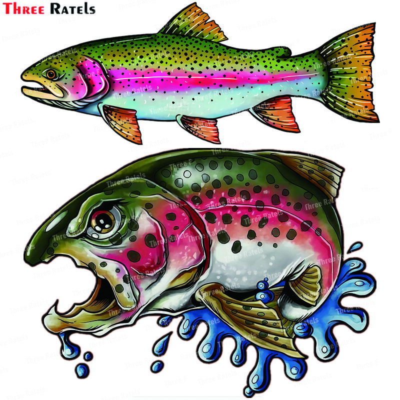 Stiker Trout Pelangi Tiga Ratel J701 untuk Dekorasi Mangkuk Ikan Bahan Vinil Tahan Air Decal Terlindungi