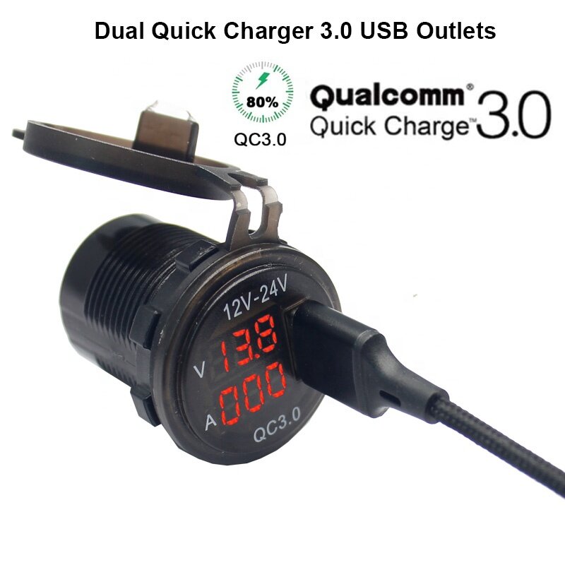 Cargador rápido USB Dual QC3.0 impermeable 12V/24V