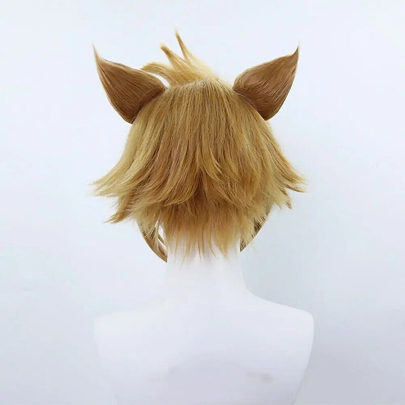 Wig Anime Cosplay rambut palsu sintetik Cosplay rambut pendek telinga tiga dimensi putih campuran coklat