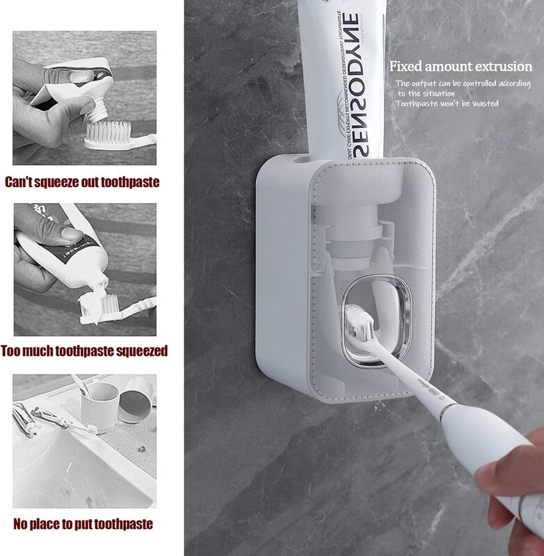 ที่บีบยาสีฟันแบบอัตโนมัติติดผนังชั้นวางยาสีฟันอุปกรณ์ในห้องน้ำ