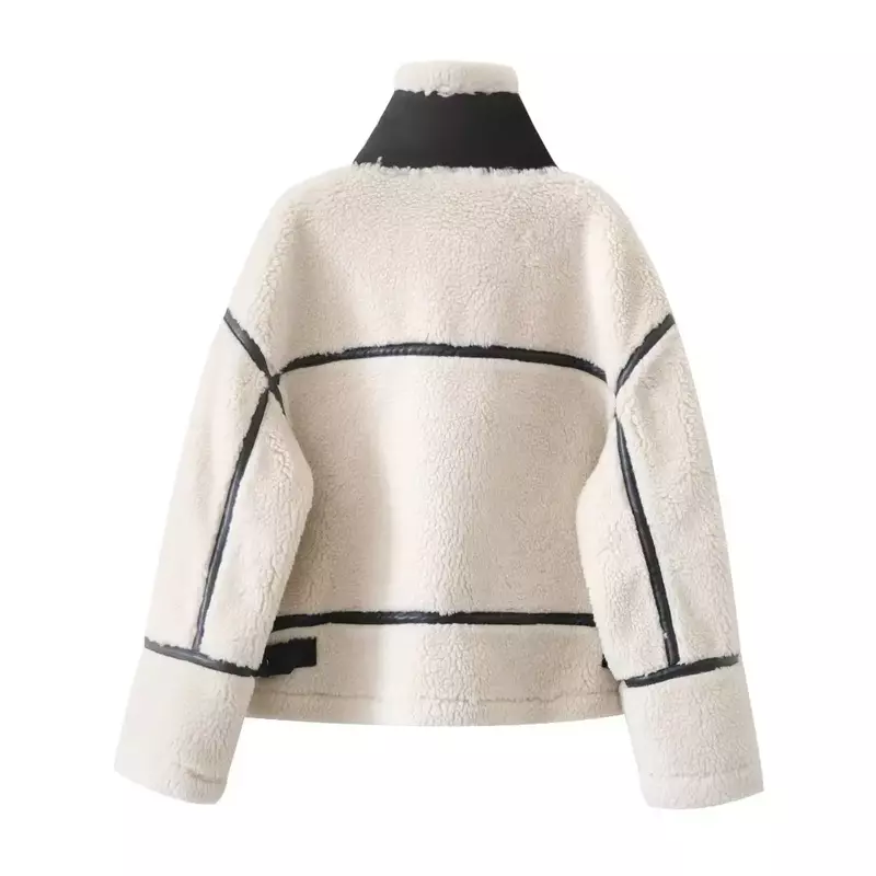 Abrigo de lana cálido y holgado para mujer, abrigo Vintage de manga larga con cremallera, ropa de abrigo elegante con decoración de hebilla, novedad de 2023