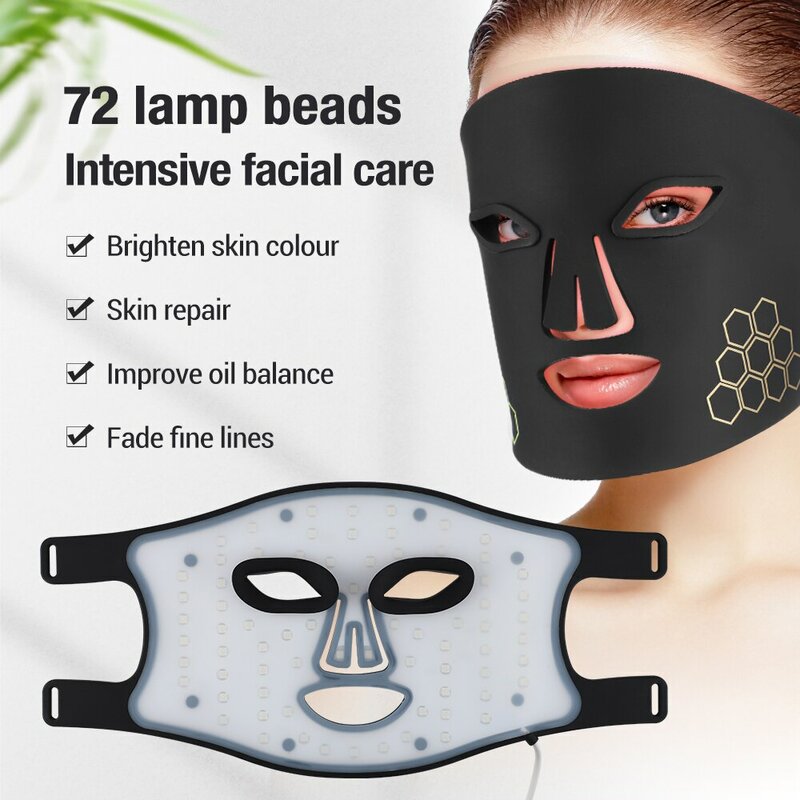 Máscara de belleza de fotones con 72 LED, instrumento electrónico USB, rejuvenecimiento, aclara las líneas finas, ilumina el tono de la piel, repara la piel