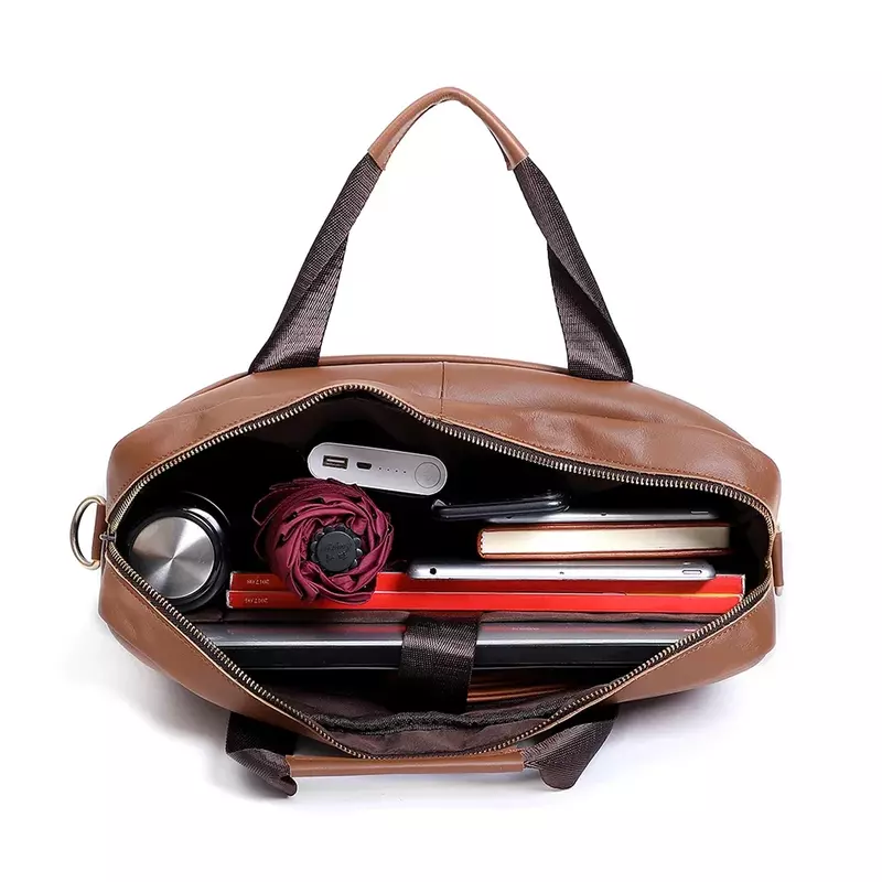 Maleta multifuncional de couro de grão integral, bolsas casuais para homens, bolsa crossbody elegante, bolsa para laptop, 15,6 polegadas