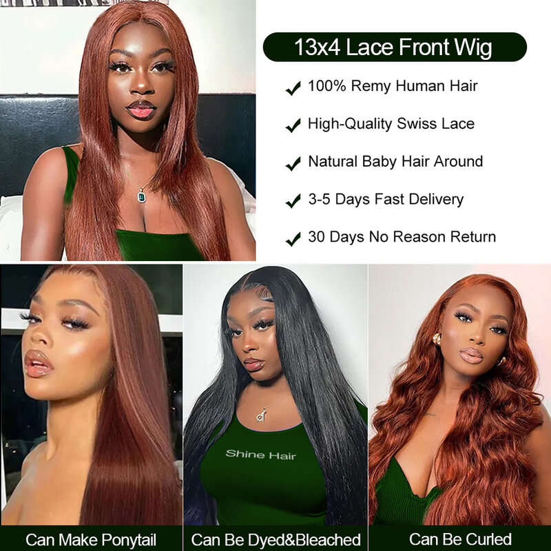 13x4 Hd Lace Reddish Brown Straight Frontal Wig Human Hair For Women Glueless Front 30 Inch Pre Plucked Brazilian Wigs On Sale