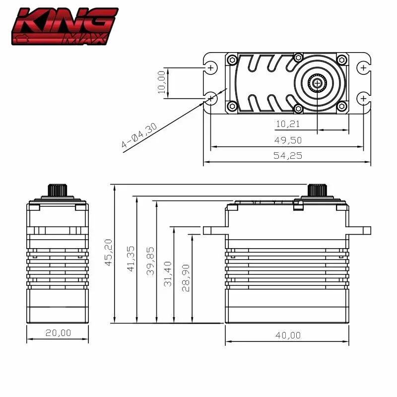 KINGMAX-Digital Standard Servo Precision Steel Gears, High Performance, impermeável, CNC Estrutura de alumínio, 40kg.cm Torque, S40S, 89g